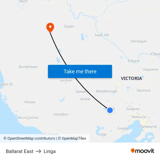 Ballarat East to Linga map
