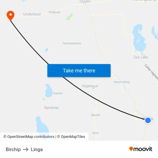 Birchip to Linga map