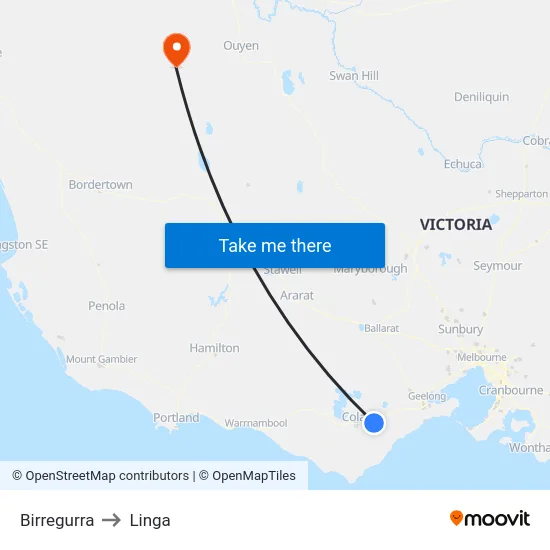 Birregurra to Linga map