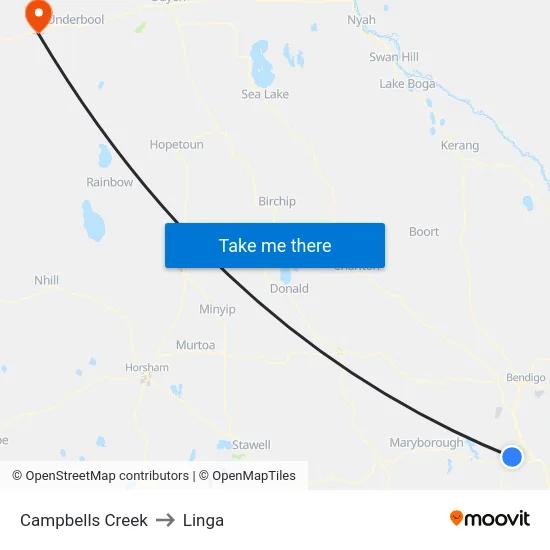 Campbells Creek to Linga map