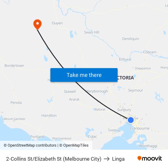 2-Collins St/Elizabeth St (Melbourne City) to Linga map