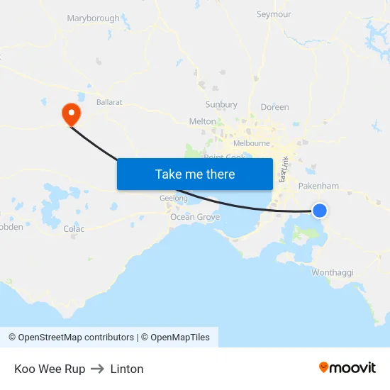 Koo Wee Rup to Linton map