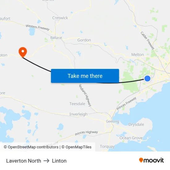 Laverton North to Linton map