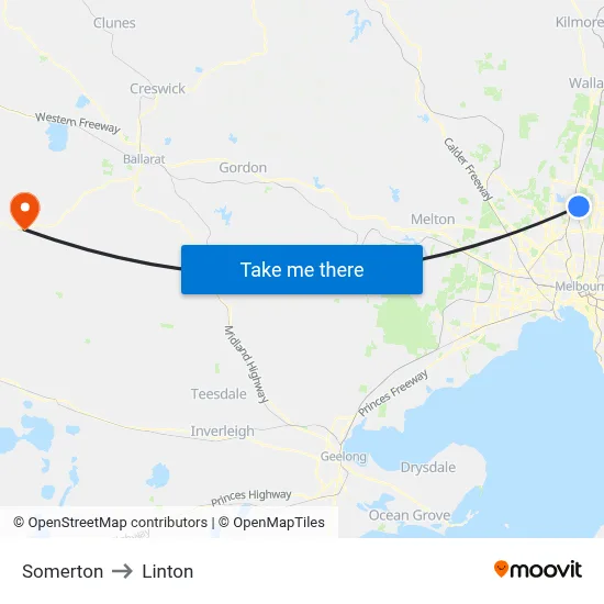 Somerton to Linton map