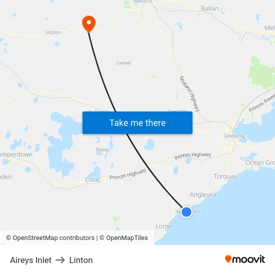 Aireys Inlet to Linton map