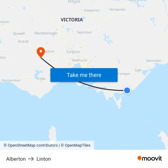 Alberton to Linton map