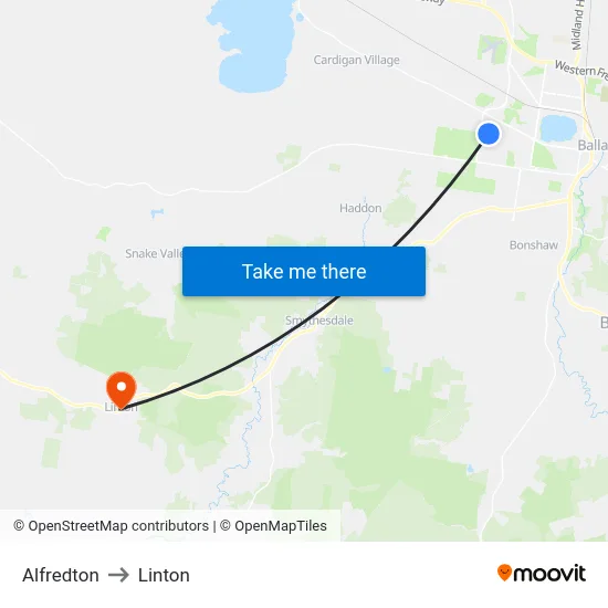 Alfredton to Linton map