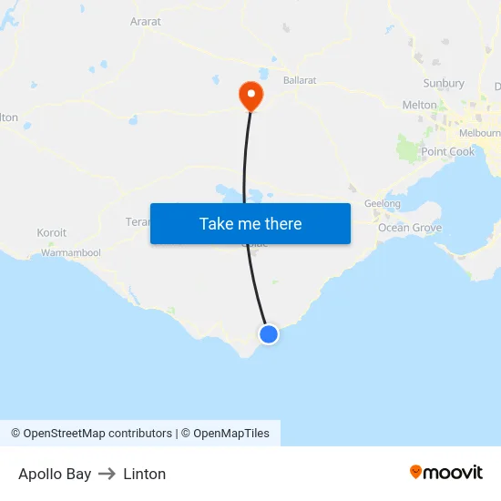 Apollo Bay to Linton map