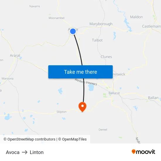 Avoca to Linton map