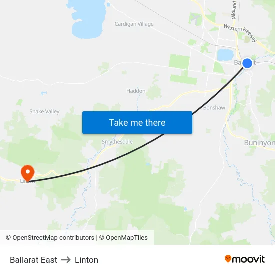 Ballarat East to Linton map