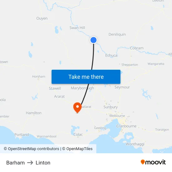 Barham to Linton map