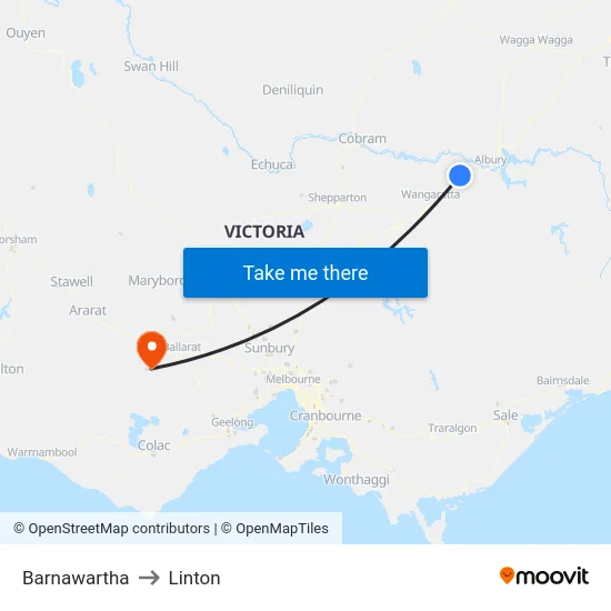 Barnawartha to Linton map