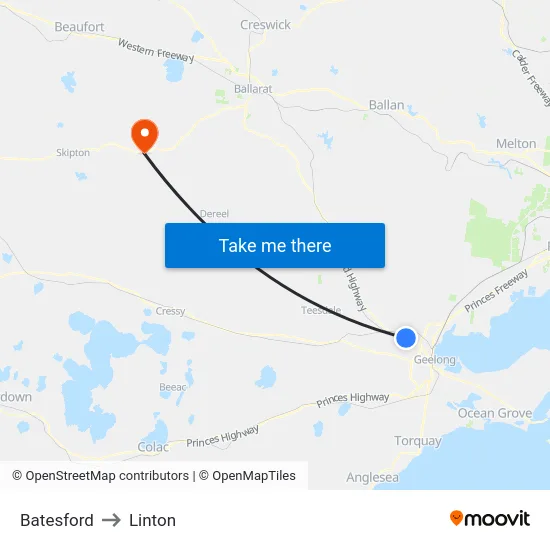 Batesford to Linton map