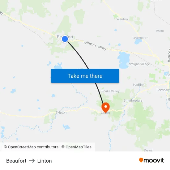 Beaufort to Linton map