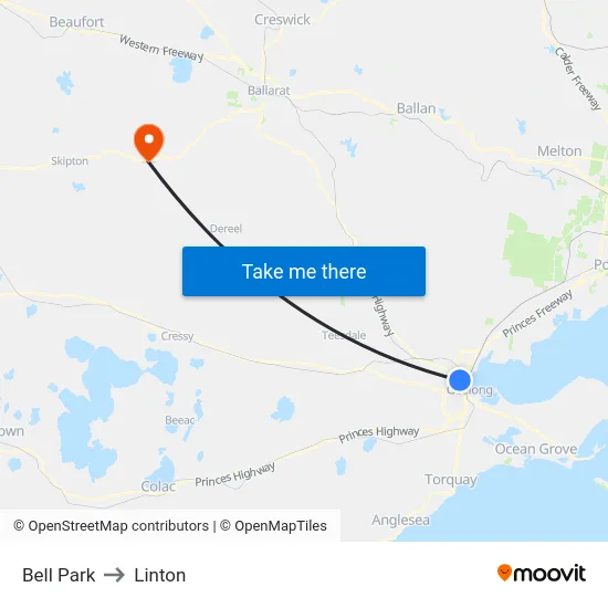 Bell Park to Linton map