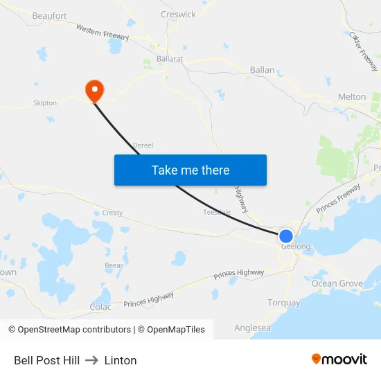 Bell Post Hill to Linton map