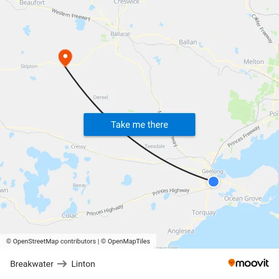 Breakwater to Linton map