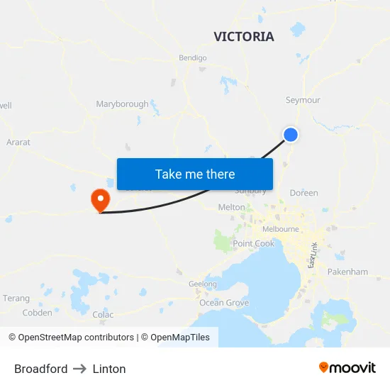 Broadford to Linton map