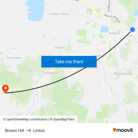 Brown Hill to Linton map