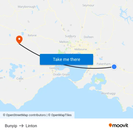 Bunyip to Linton map