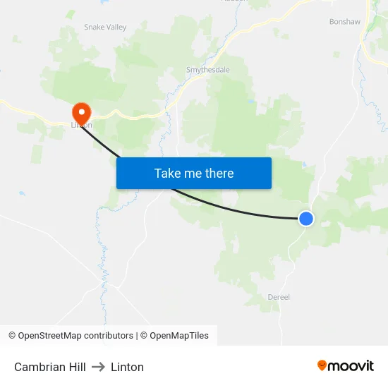 Cambrian Hill to Linton map