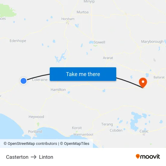 Casterton to Linton map