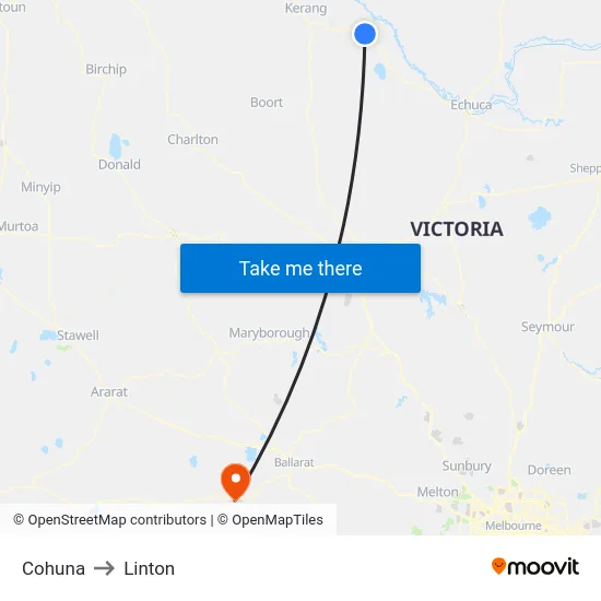 Cohuna to Linton map