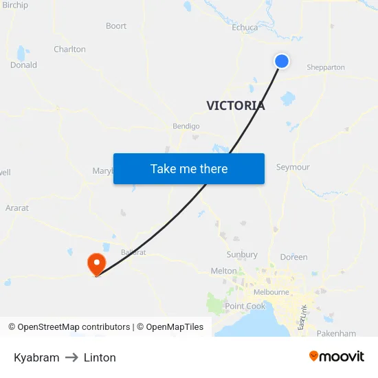 Kyabram to Linton map