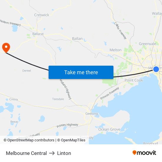 Melbourne Central to Linton map