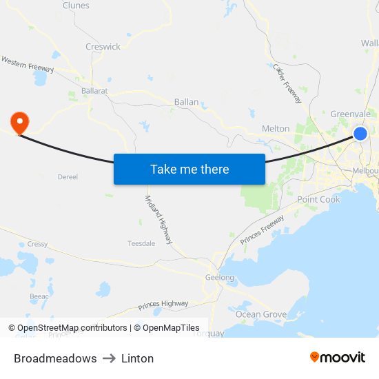 Broadmeadows to Linton map