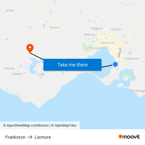 Frankston to Lismore map