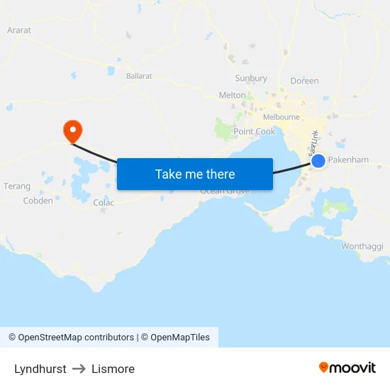 Lyndhurst to Lismore map