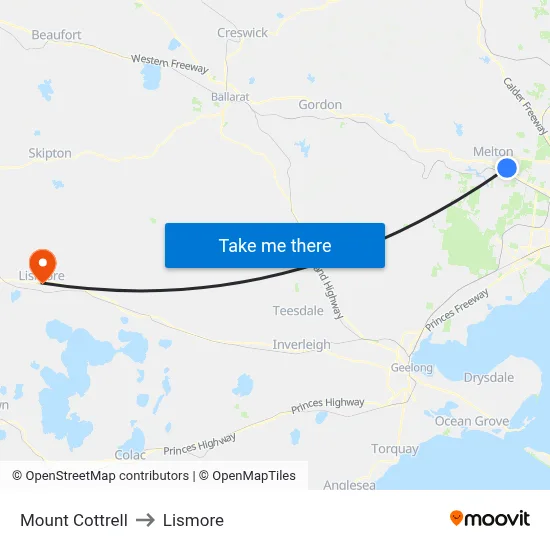 Mount Cottrell to Lismore map