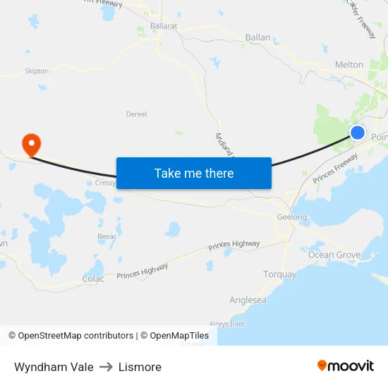 Wyndham Vale to Lismore map