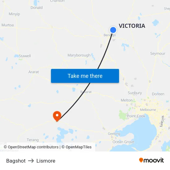 Bagshot to Lismore map