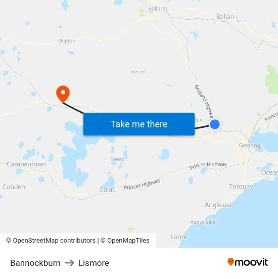 Bannockburn to Lismore map
