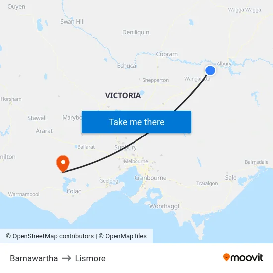 Barnawartha to Lismore map