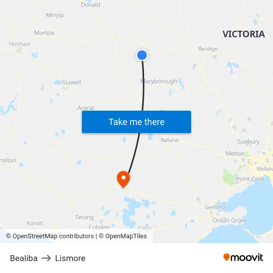 Bealiba to Lismore map