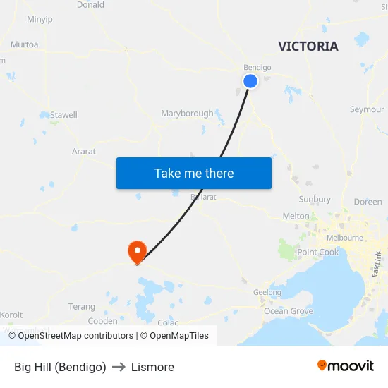 Big Hill (Bendigo) to Lismore map