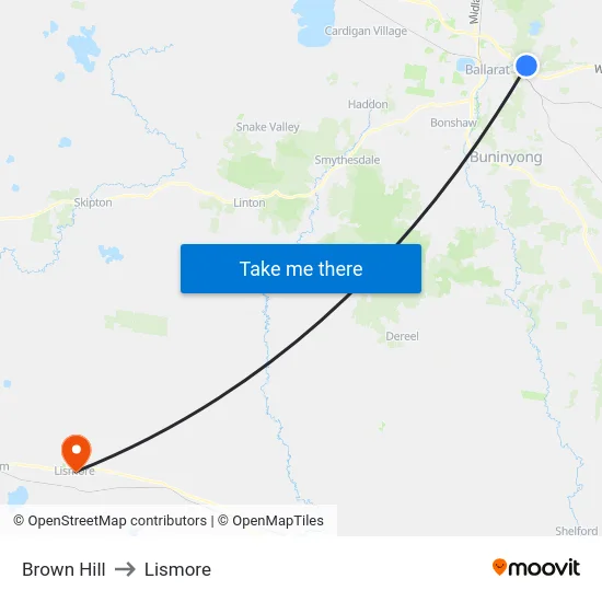 Brown Hill to Lismore map