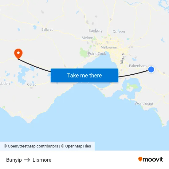 Bunyip to Lismore map