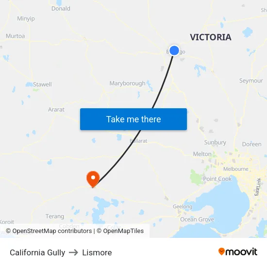 California Gully to Lismore map