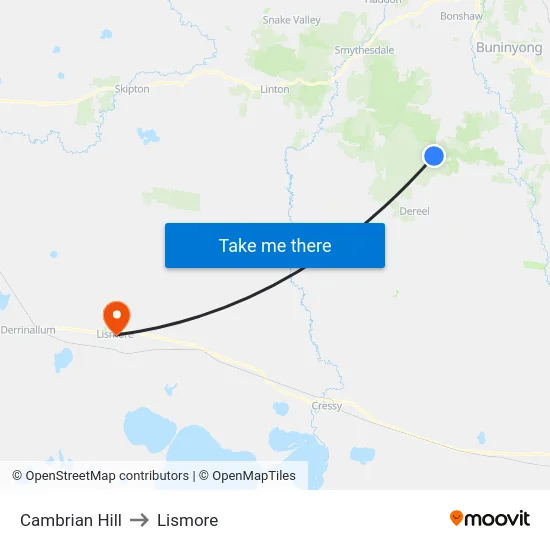 Cambrian Hill to Lismore map