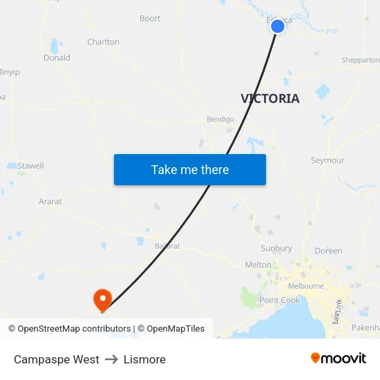 Campaspe West to Lismore map