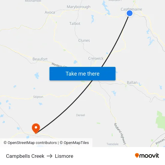 Campbells Creek to Lismore map