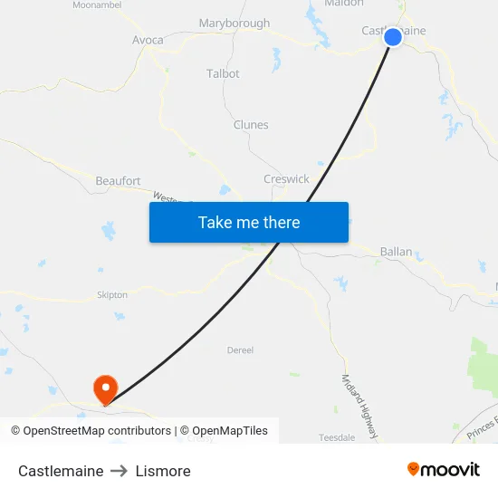 Castlemaine to Lismore map
