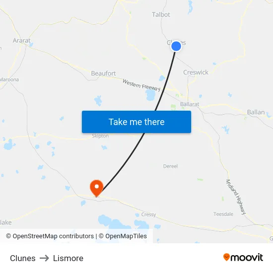 Clunes to Lismore map