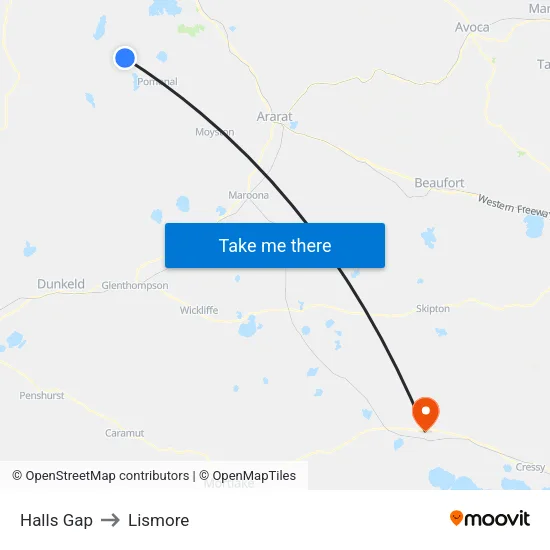 Halls Gap to Lismore map