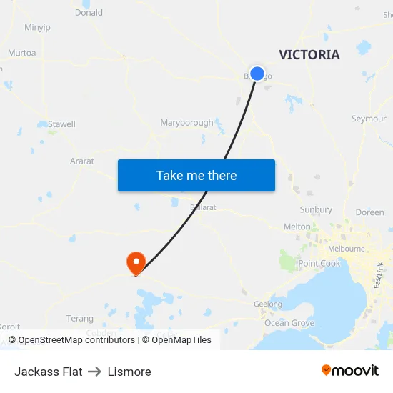 Jackass Flat to Lismore map