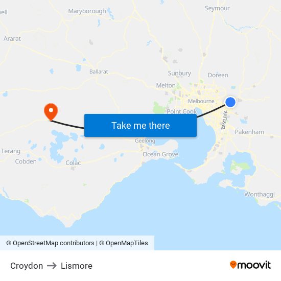 Croydon to Lismore map